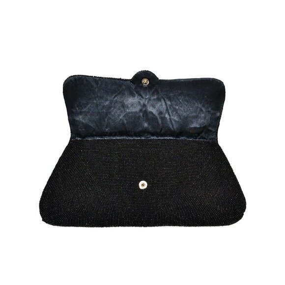 Black Beaded Envelope Clutch Purse Bag with no Straps Japan Vintage (2629BS) - Picture 6 of 9